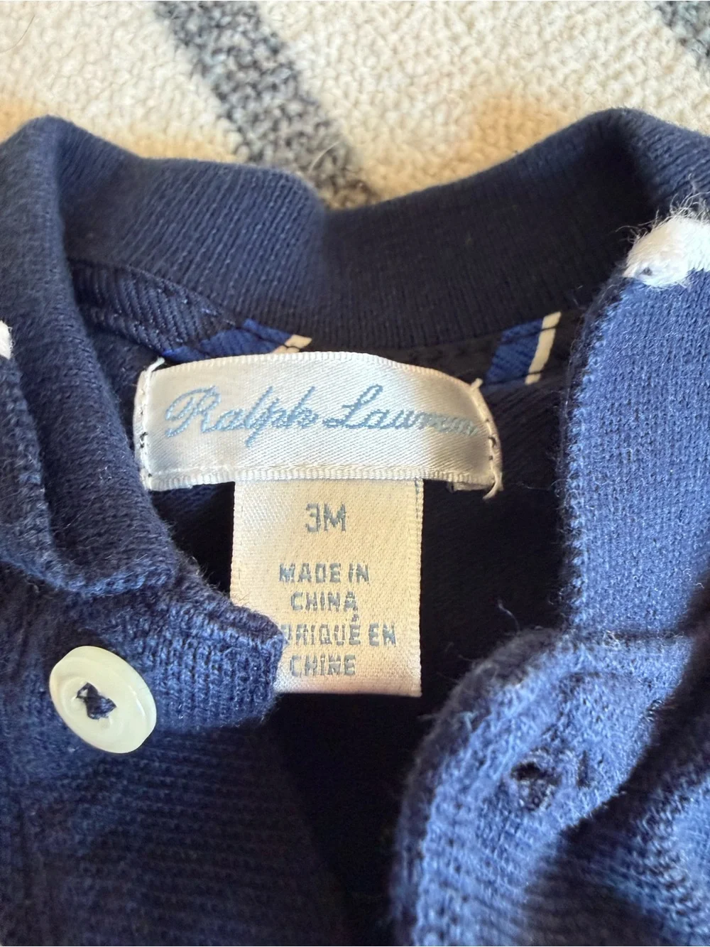 Ralph Lauren Navy Polo with White Diagonal Stripe and Red Pony
